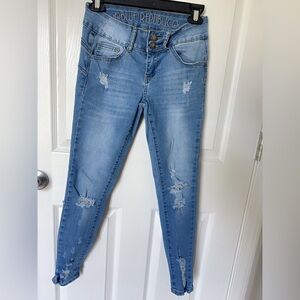 Blue Skinny Jeans with Distressed Details